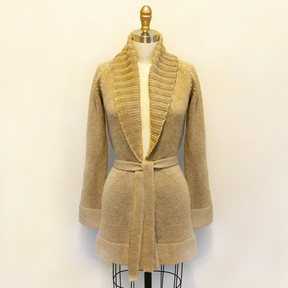 BCBG Camel Shawl Collar Wool Sweater Cardigan - Picture 1 of 5